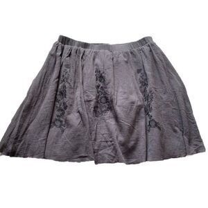 Garnet Hill Skirt Grey Floral Embroidered Small A-Line Cotton Lined Flowy